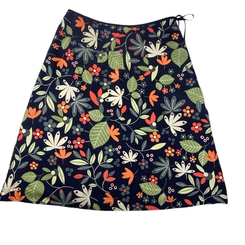 David Brooks Size 6 Black Floral Leaf Skirt A-Line Botanical Nature Colorful